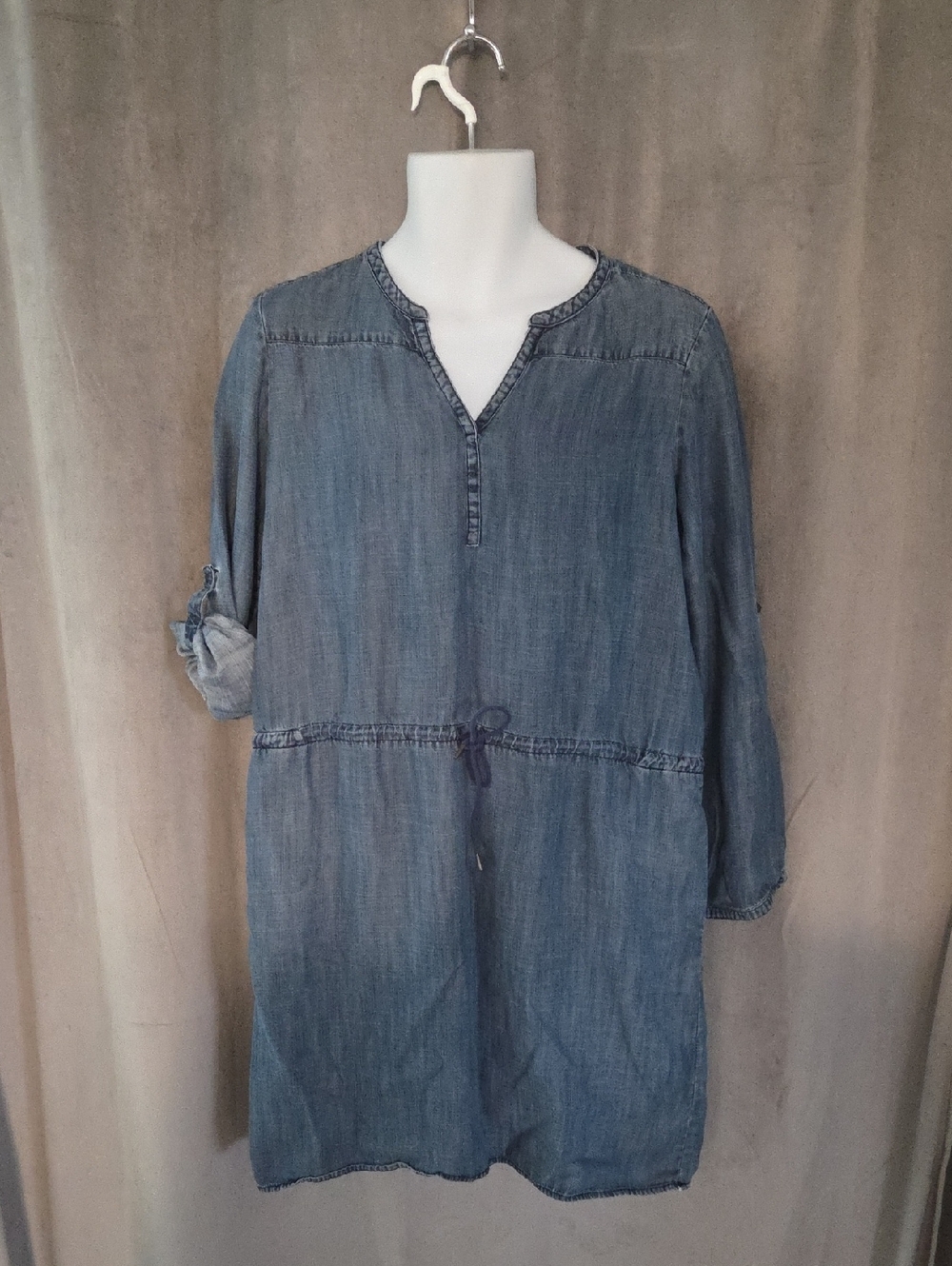 Levi's Size Large Light Blue Denim-Style Long Sleeve Tunic Dress